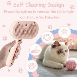 3 In 1 Cat Steam Brush, Pet Spray Hair Removal Comb For Shedding & Grooming, Water Brush For Cats Dogs Small Animals Long Short Haired With One-Click Release Button (Pink)