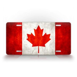 Canada Flag License Plate Maple Leaf Red & White Canadian Auto Tag