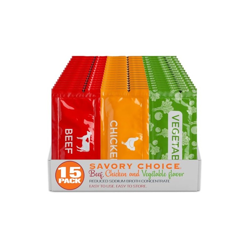 SAVORY CHOICE Reduced Sodium Beef, Chicken and Vegetable Broth Concentrate,