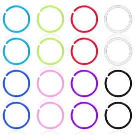 Alrhso 16 Pcs Plastic Nose Rings Nose Piercings Retainer Hoop Clear Flexible Noses Studs Resin Piercing Retainers Hoop Colorful Earrings Lip Ring for Women Men (8 Colors, 9mm Inner Diameter)