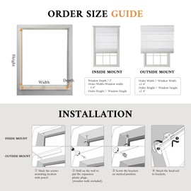 Cordless Light Filtering Roman Shades for Indoor Windows, Bedroom, Nursery, Home, Office, Room Darkening, Thermal Insulated & UV Protection, Easy Install