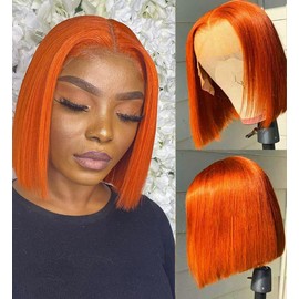Ginger Orange Bob Wig Human Hair Straight 12 Inch 13x4 Lace Front Wigs Human Hair Pre Plucked with Baby Hair 13x4 Short Bob Transparent Lace Frontal Wigs for Black Women 150% Density
