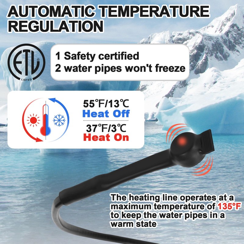 12FT Self-Regulating Pipe Heating Cable with Thermostat,Heat Tape for Water