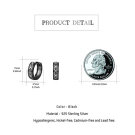StoryEtain Norse Viking Runes Hoop Earrings for Men Black Huggie Earrings 927 Sterling Silver Hypoallergenic Round Hoop Earrings Gifts for Men Women