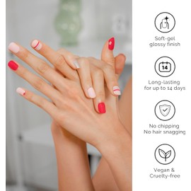 NAILOG Semi Cured Gel Nail Strips 34 pcs for Valentine's Day, Buy 2 Get 1 UV Lamp, Salon-Quality Gel Nail Stickers, Semicured Nail Wraps with Soft Gel Finish | Love Note