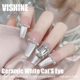 Vishine Cat Eye Gel Nail Polish – 16ml Glitter Holographic Gel, Reflective Translucent UV Gel for Nail Art, Silver Dust (H003)