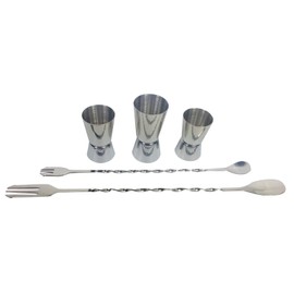 Bar Tool Set 3 pcs Spirit Measuering Cups/Jiggers (20/30ml, 20/40ml 25/50ml) with 2 Cocktail Bar Spoons 23cm & 30cm