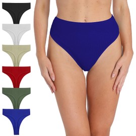 Xlndsoea - Tanga de algodón acanalado de cintura alta para mujer, ropa interior elástica, corte alto, transpirable, paquete de 6, Juego oscuro de 6 piezas, XXXL