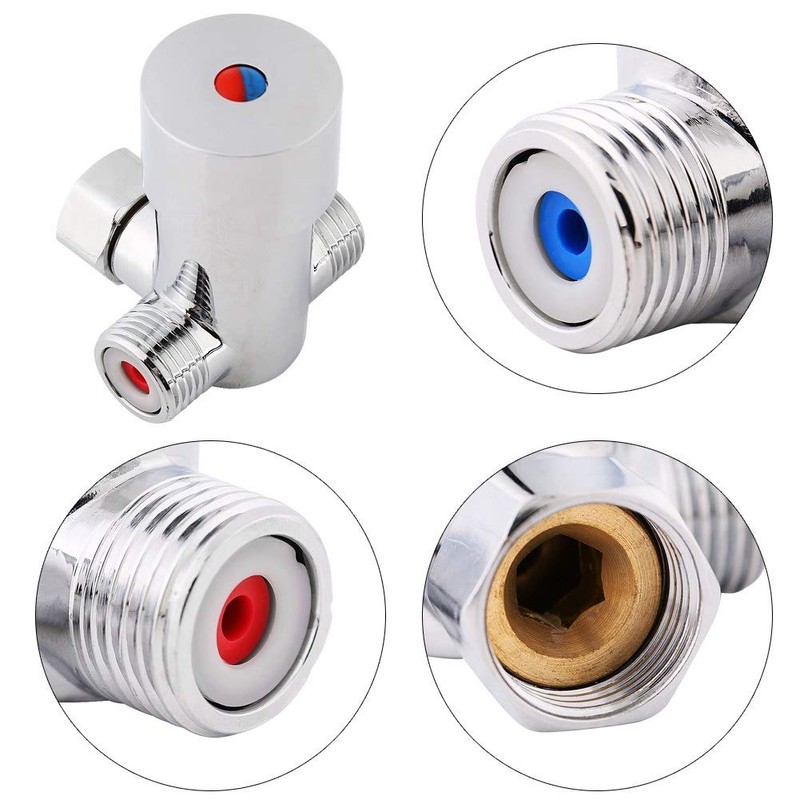 Hilitand G1/2 Hot Cold Water Mixing Valve, 3-Way Thermostatic Mixer