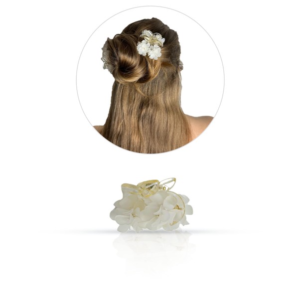 Botanic Breeze Blossom Hair Claw Medium (5 cm) (Snow White) - Flower Hair Clip, Women's Flower Design, Gentle on Hair, Ideal for Short and Long Hair, Women's Hair Clip