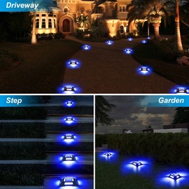 CREPOW Solar Deck Lights Driveway Dock Lights- 8 Packs Waterproof 1200mAh Solar Powered Outdoor LED Aluminum Dock Lighting Road Markers Step Light for Driveway Sidewalk Garden Pathway Yard (Blue)