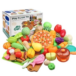 Comida de Juguete, Juegos de Frutas y Verduras para Cortar, Juguetes de Cocina con Miniatura Platos y Cuchillo, para Niños/Niñas de 3+ Años, Regalos p
