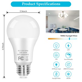 PARTPHONER PARTPHONER A19 LED Light Bulb, 100 Watt Equivalent LED Bulbs, 13W Daylight White 5000K, 1500LM, E26 Standard Base Non-Dimmable White LED Light Bulb, CRI 85+, 20-Pack