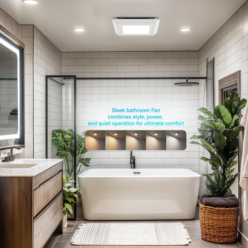 JULLISON Bathroom Exhaust Fan with Light Combo: 110-130CFM Adjustable, Ceiling