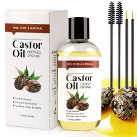 200ML Organic Castor Oil,incluye cepillo y cepillo para pestañas, aceite de ricino puro, aceite de ricino, promueve el crecimiento del cabello y las pestañas, protege y fortalece las uñas
