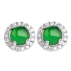 14K Gold Jade Stud Earrings, Moissanite Bezel Jade Stud Earrings,