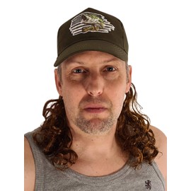 HandinHandCreations Big Bass USA Blonde Mullet Hat - Country Tiger King Joe Exotic Costume Gone Fishin - Redneck Cowboy White Trash Wig - USA Stars and Strips Patriotic (Brown)