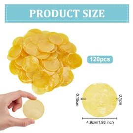 OLYCRAFT 120 Pcs Yellow Flat Round Shells Pieces 5cm Gold Natural Shells with 2 Holes Natural Capiz Shell Charms Round Slice Shell Disc Coin Beads for Seashell Wind Chimes Curtain Lamp Shade Craft