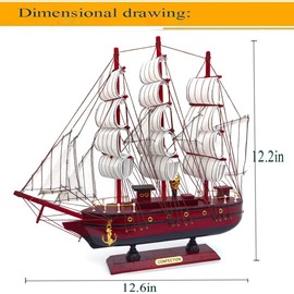Lizipai Handmade Craft with Multiple Sailboat Models for Decorating and Ocean Themed Wooden Sailboats Suitable for Home and Office Desks (Red)