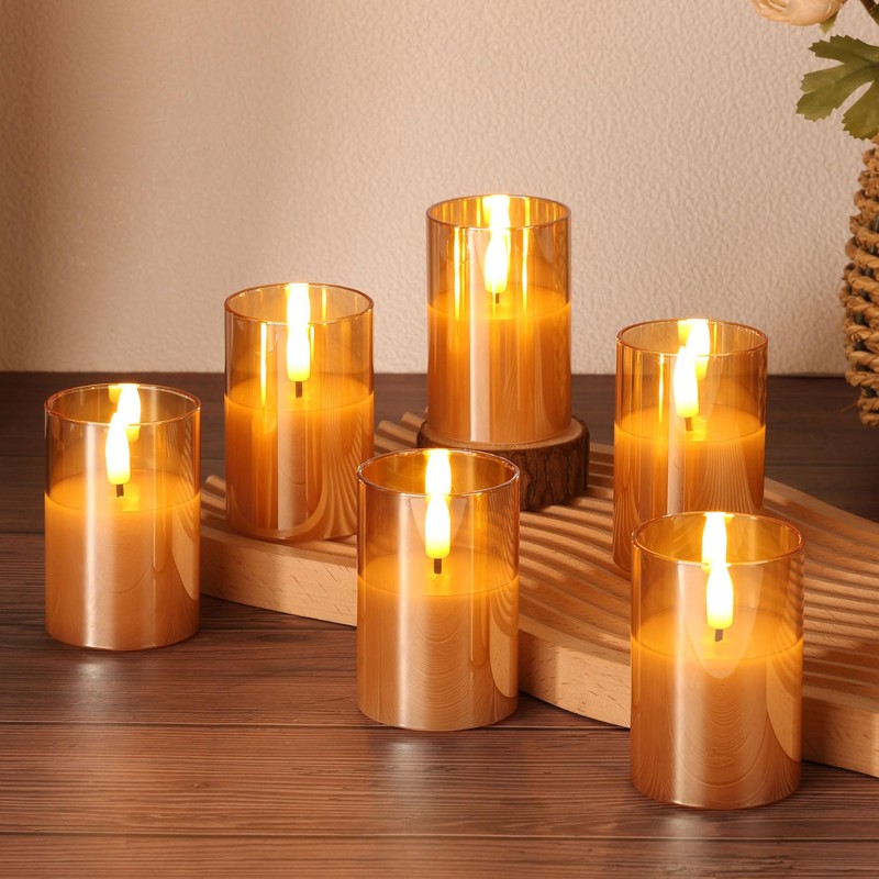 Girimax Gold Glass Flameless Votive Candles with Remote Timer, Real