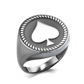 LA BLINGZ Sterling Silver Ace of Spades Men's Signet Ring – Poker Card Statement Jewelry, Polished (12.5)