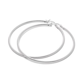 Sterling Silver 50mm Plain Sleeper 2mm Hoop Earrings