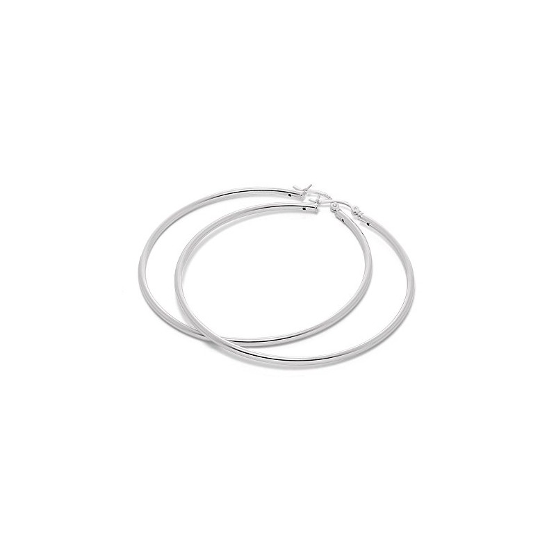 Sterling Silver 50mm Plain Sleeper 2mm Hoop Earrings