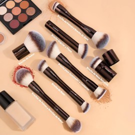 Brochas para Maquillaje Profesional, 7 PCS Brocha de Maquillaje de Doble Punta Kit de Aluminio Perfecto para Regalo Brochas de Maquillaje de Lujo (Marrón)