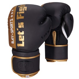 BAY Fresh Mesh Boxing Gloves Black Gold 8 Oz, Boxing Gloves, Carbon Look, UZ OZ, PU Leather, Professional Delux, Kickboxing, Boxing, Thai Boxing, Muay Thai, Men, Women, Children, Teenagers, Juniors,