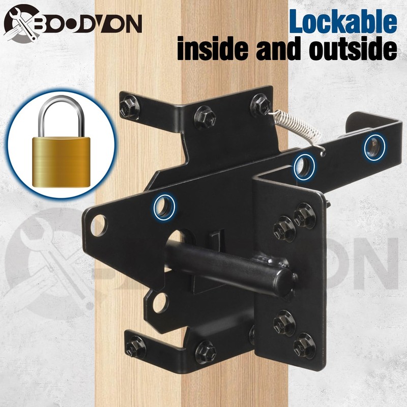 BOODVON Self Locking Gate Latch for Wooden Fence, Heavy Duty