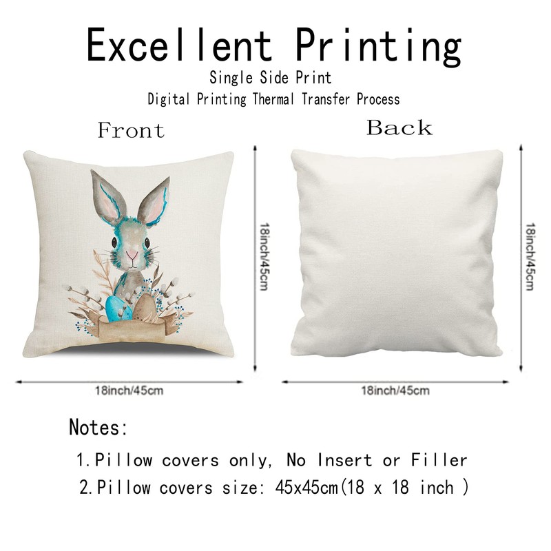 Meagtlva Rabbit Easter Pillow Covers 18x18 Set of 2 Easter