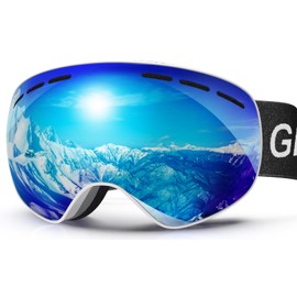 GlaRid OTG Ski Goggles PRO, Frameless 100% UV Protection Anti Fog Ski Goggles Men, Snowboard Goggles Men/Women/Adult/Youth (Whiteframe Revo Bluelens Vlt19-42%)