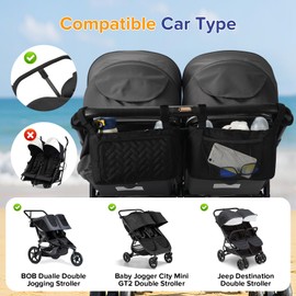 PHOEBUS BABY Double Stroller Caddy Organizer with 2 Insulated Cup Holder, Parent Console Fits for BOB Duallie, Jeep, Baby Jogger City Mini GT2 and UPPAbaby, Double Jogging Stroller Accessories