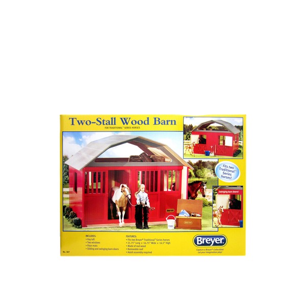 Breyer Traditional Series Two-Stall Horse Barn Toy Model | 21" x 16.75" x 16.5" #307, Red