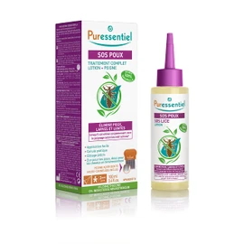 Puressentiel SOS Lice Complete Treatment Lotion + Comb - Eliminate lice, larvae and nits when used with combing - Precise targeting - Tested under dermatological control - 100% from natural sources - 100ml