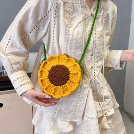 Minache Women Girls Mini Flower Cotton Crochet Crossbody Shoulder Bag Handbag Purse