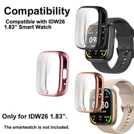 smaate Watch Cases Compatible with IDW26 Faweio 1.83” Smart Watch, TPU Case with Screen Protector, Protecting Watch Body & Screen, Black