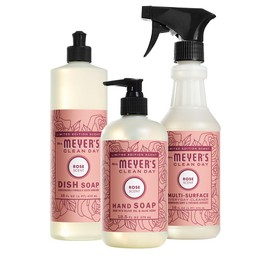 MRS. MEYER'S CLEAN DAY Kitchen Basics Gift Set, Rose Scent Cleaning Supplies, includes Dish Soap, Hand Soap and Multi Surface Cleaner