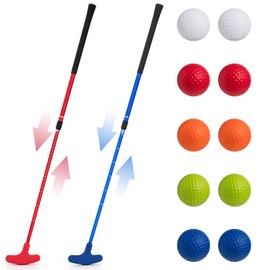 Lenwen 2 Pcs Golf Putter for Men Women Adjustable Length Two Way Putter Right or Left Handed Golfers Mini Golf Club with Practice Balls for Adults(Blue, Red)
