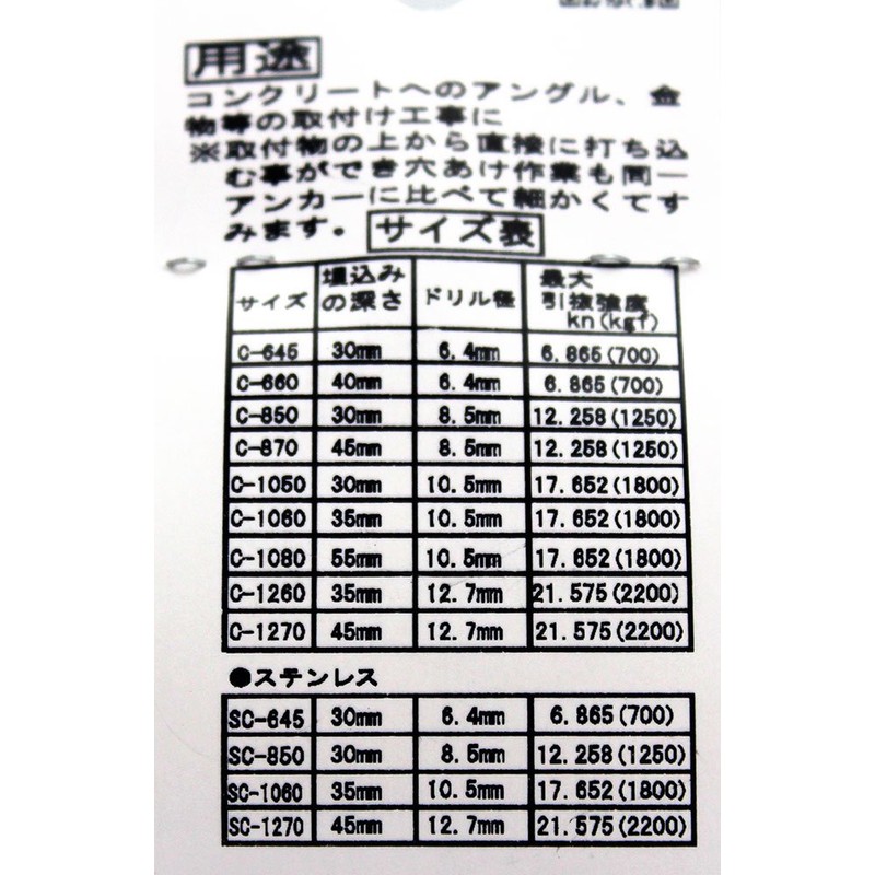 Waki Sangyo WF-011 Straight Anchor, For Concrete Heavy Objects, For