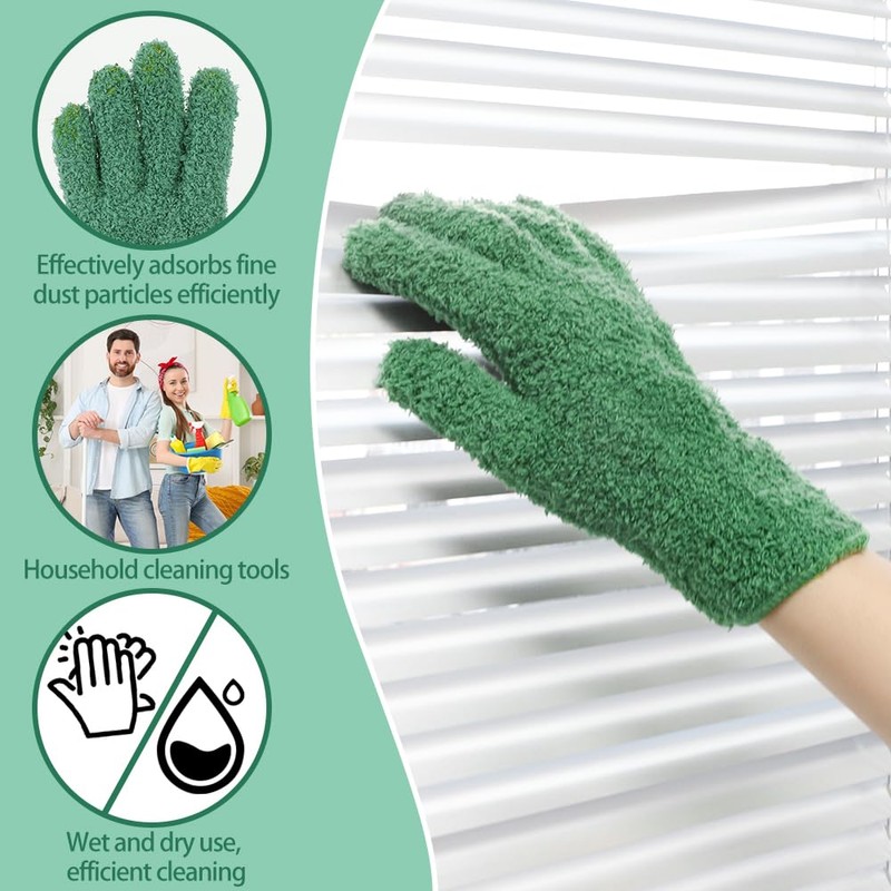 Ardusnpe 3 Pairs Microfiber Dusting Gloves - Washable Cleaning Mitt
