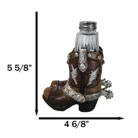 Ebros Rustic Western Fancy Silver Conchos Cowboy Boots With Spur In Faux Tooled Leather Salt and Pepper Shakers Holder Set Decorative Display Figurine for Kitchen Bar Countertop Accent