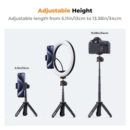 K&F Concept 34cm/13.4" Selfie Stick Tripod Mini Tripod for Smartphone with Phone Holder, Portable Vlogging Tripod with Bluetooth for Lightweight Camera, Fill Light