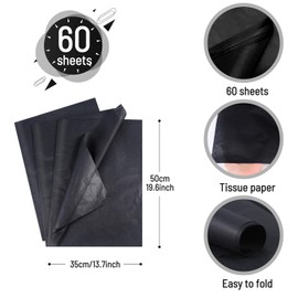 ihaspoko 60 Sheets Black Tissue Paper, 50 x 35 cm, Gift Wrapping Paper for Crafts and Gift Wrapping, Decorative