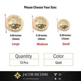 Wrinkle Gold Metal Shank Buttons - 12 Pcs - 3 Size Options - Luxury Beaten Round Wave Metal Shank Buttons for Men Women Blazer Coat Uniform Shirt Suit and Jacket Sewing Craft DIY N15502