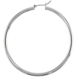 2 3/8 inch sterling silver 60mm Hoop Earrings 3mm tube Plain Polished Nickel free Italy