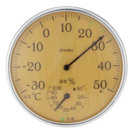 dretec O-319NW Thermo-Hygrometer, Analog, Thermometer, Hygrometer, Wood Grain, Tabletop, Wall Mounted