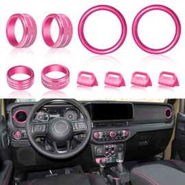 SENSHINE Knob Cover for Jeep Wrangler JL JLU Accessories 2024 2025 Gladiator JT 2024 2025 Window Switch Button Cover Volume Radio Headlight Switch Knob Covers AC Vent Outlet Trim Rings, 10 Pcs (Pink)