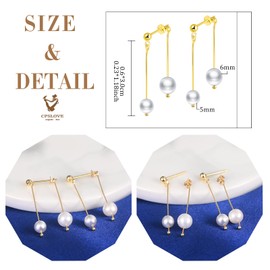 CPSLOVE Pearl Earrings Women's 925 Sterling Silver Elegant Earrings Gold Baroque Front Back Earrings Hanging Drop Pearl Earrings for Girls 5-6 mm Pearls, Sterling Silver
