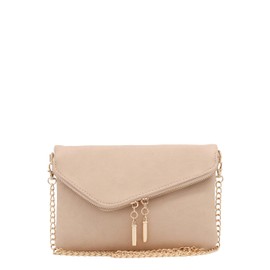 FashionPuzzle Envelope Wristlet Clutch Crossbody Bag with Chain Strap (Nude) One Size